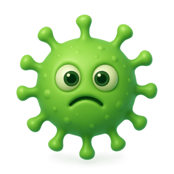 Cute 3D Germ Cartoon Icon with Sad Expression and Big Eyes png