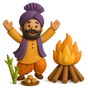 Colorful 3D Illustration of Celebratory Lohri Festival Scene png