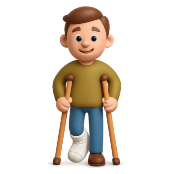 Cartoon Character with Crutches and Injured Leg in Simple Style png