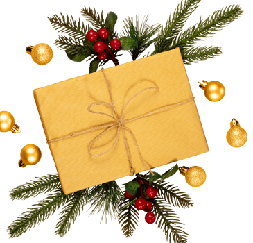 single christmas gift boxes with fir brunch for banner background png