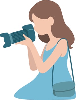 Girl Taking Photos with Camera. vector
