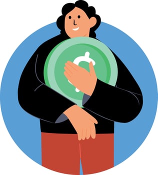A flat style illustration showing a character holding his asset vector