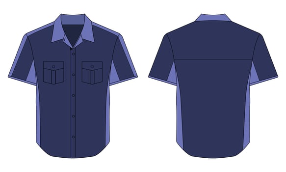 Blue short sleeve work uniform mockup front and back view vector