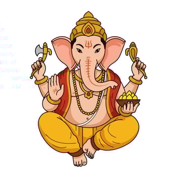 A vibrant illustration of Lord Ganesha, the Hindu god of beginnings, wisdom, and remover of obstacles. He is depicted in a meditative pose. vector