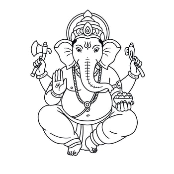 Line art illustration of Lord Ganesha, the Hindu elephant god. Symbolizes wisdom, prosperity, and good fortune. vector