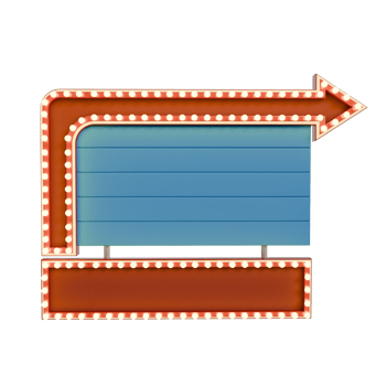 3d render Retro light box billboard template, promotional arrow banner ads and Cinema png