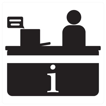 Receptionist and query icon concept in black filled color vector