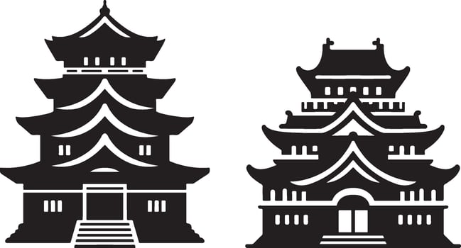 Japanese Castle Silhouette Illustration. vector