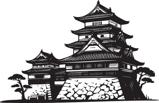 Japanese Castle Sketch Illustration. vector