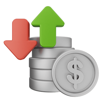 A stack of coins with an arrow pointing up and a dollar sign png