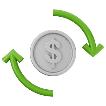 A dollar coin and green arrows on a black background png