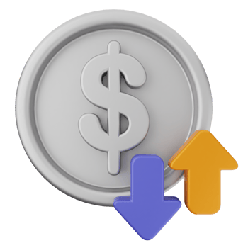 A dollar coin with arrows pointing up and down png