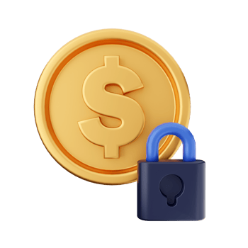 Golden dollar coin with padlock on black background png