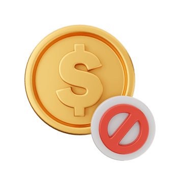 A golden coin with a dollar sign and a red no sign png