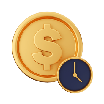 Golden dollar coin and clock on black background png