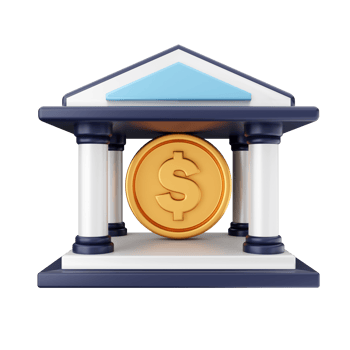 A bank with a dollar coin and a sign that says money png