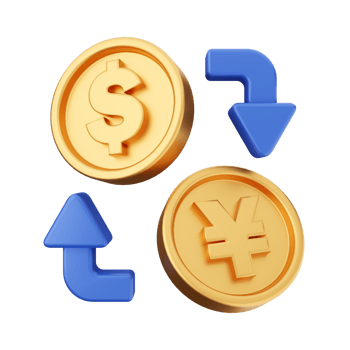 Golden coins with dollar and yen symbols png