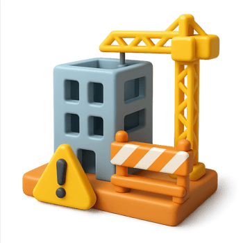 Simple 3D Construction Icon with Crane and Caution Sign Design png
