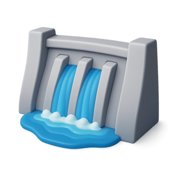 Simple 3D Icon of a Dam with Flowing Water Effect png