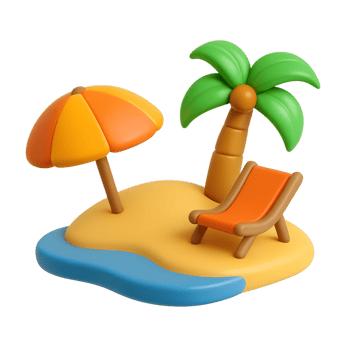 Simple 3D Beach Icon with Palm Tree and Deck Chair for Summer Vibes png