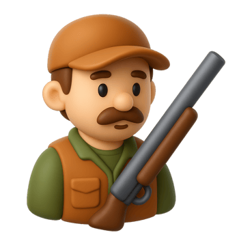3D Hunter Icon Character with Simple Design and Rifle png