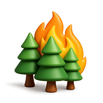 Simple Icon of Forest Fire with Green Trees and Flames Design png
