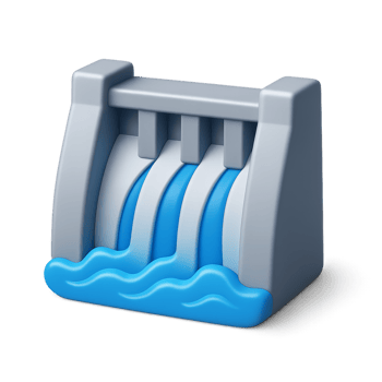 Simple 3D Icon of a Dam with Water Flowing Over Cliffs png