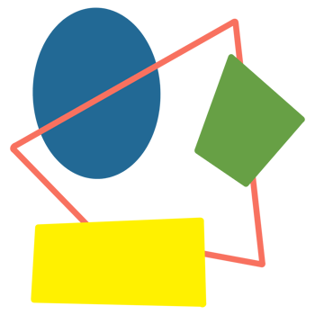 a yellow and green geometric shape with a blue and red png