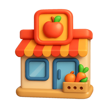 Bright and Simple 3D Grocery Store Icon with Colorful Design png