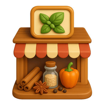 3D Simple Spice Shop Icon with Vegetables and Aromatic Ingredients png