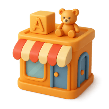 Colorful 3D Toy Store Icon with Bear and Letter Block Design png
