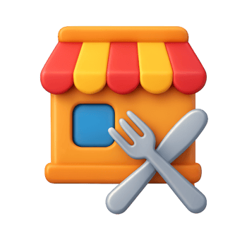 3D Icon of a Restaurant with Fork and Spoon in Simple Style png