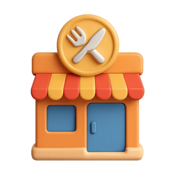 3D Restaurant Icon with Utensils and Colorful Awning Design png