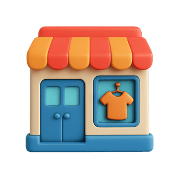 3D Icon of a Simple Clothing Store with Colorful Awning Design png