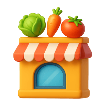 Colorful 3D Food Icon with Vegetables on a Market Stand png