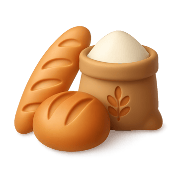 3D Bakery Icon with Bread and Flour for Culinary Designs png