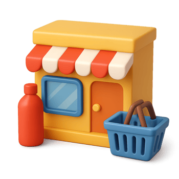 Colorful 3D Store Icon with Simple Design and Accessories png