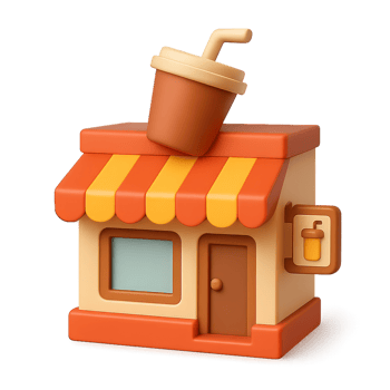3D Simple Beverage Shop Icon with Cup on Roof and Colorful Stripes png