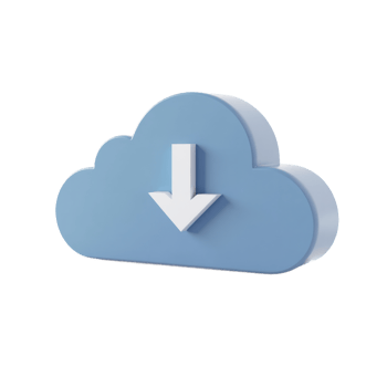 3D Render Of A Light Blue Cloud With A White Download Icon png