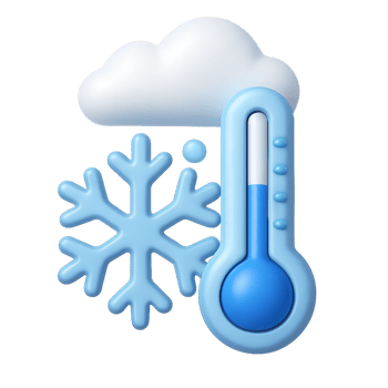 3D Simple Cold Weather Icon with Thermometer and Snowflake Design png