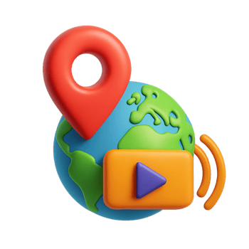 Colorful Icon of Earth with Location Marker and Play Button Design png