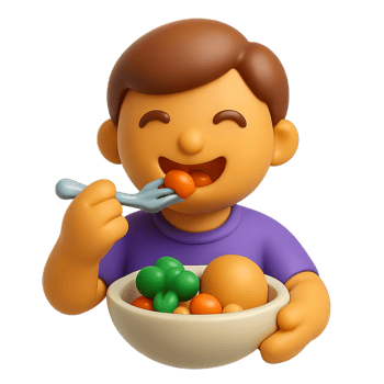 Simple 3D Icon of a Person Enjoying a Healthy Meal with Vegetables png