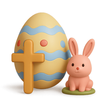 Colorful Easter Egg and Cute Bunny Figure for Festive Decoration png