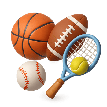 Colorful 3D Sports Icons Featuring Different Balls and Equipment png