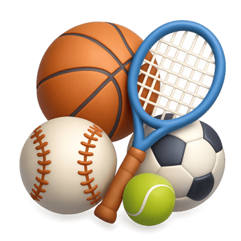 Colorful 3D Sports Icons Featuring Various Ball Types and Racket png