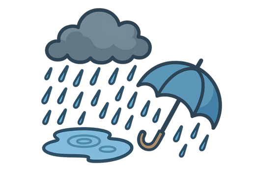 Rainy Season Icon with Umbrella, Cloud, and Raindrops Illustration png