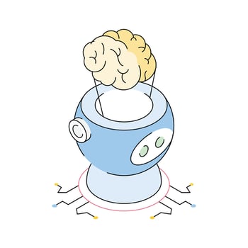 A premium isometric icon of robotic mind function vector