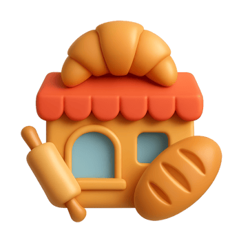 3D Bakery Icon with Croissant and Bread Design for Creative Projects png