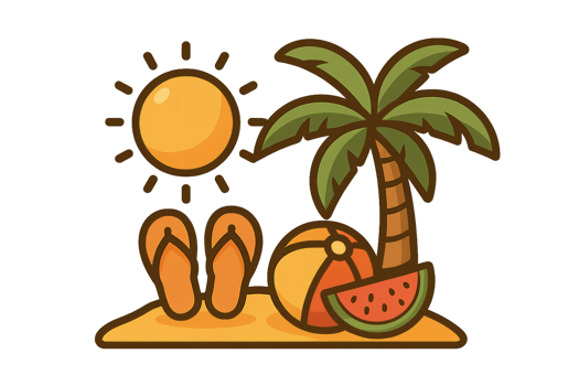Summer Icon Illustration with Sun, Palm Tree, and Beach Elements png