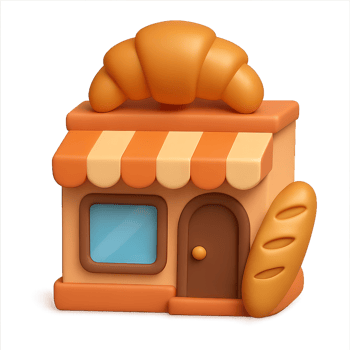 Colorful 3D Bakery Icon with Croissant and Bread Loaf Design png